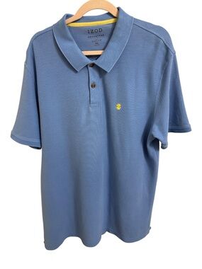 IZOD Advantage Men’s Blue Polo Shirt Yellow Logo Cotton Blend XXL